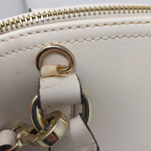 Anne Klein Shimmer Down Dome Satchel Off White Double Handle Handbag Crossbody - Picture 10 of 15